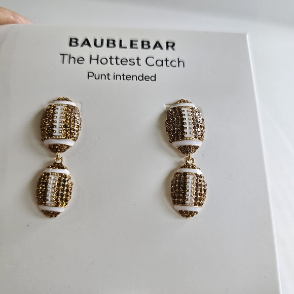 Baublebar football earrings pierced rhinestones dangle sparkle bling NIB - Picture 4 of 7